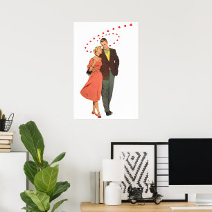Poster Saint Valentin vintage, Coeurs Romantiques Floatin