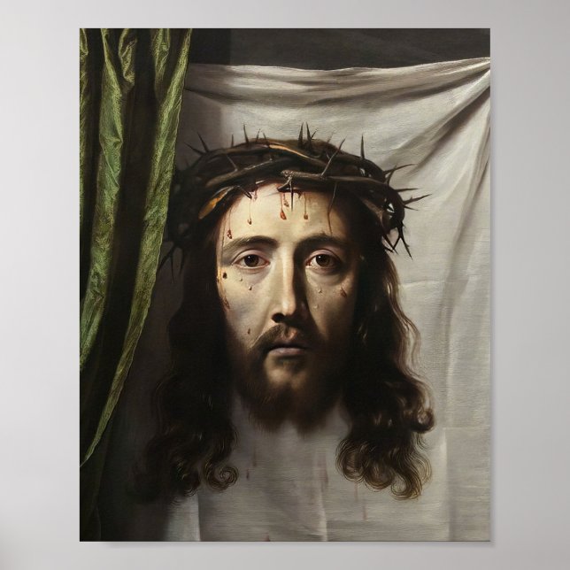 Poster Saint Veronica Veil Jour Jésus Face Saint catholiq (Devant)