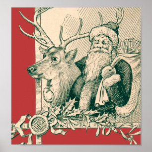 Poster Saint vintage Nick de Noël de renne de Père Noël