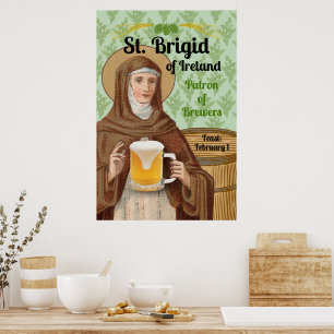 Poster Sainte Brigitte d'Irlande et son tonneau de bière