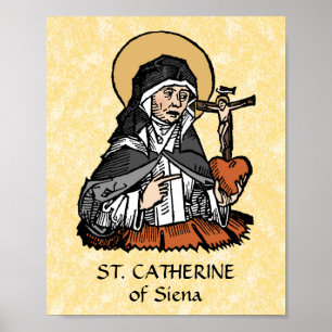Poster Sainte Catherine de Sienne avec Coeur Crucifix