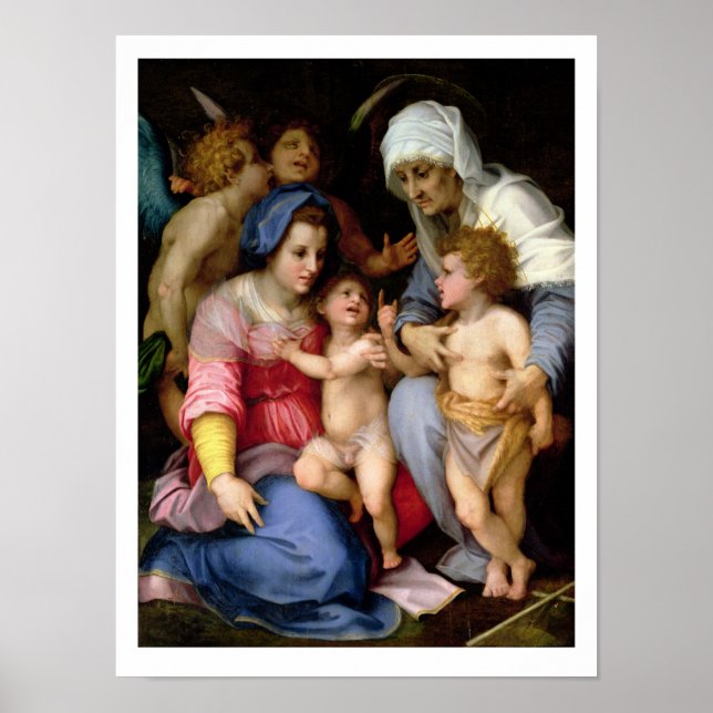 Poster Sainte Famille avec Anges, c.1515-16 (huile sur pa (Devant)