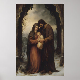 Poster Sainte Famille Noël Hiver Jésus Art Numérique