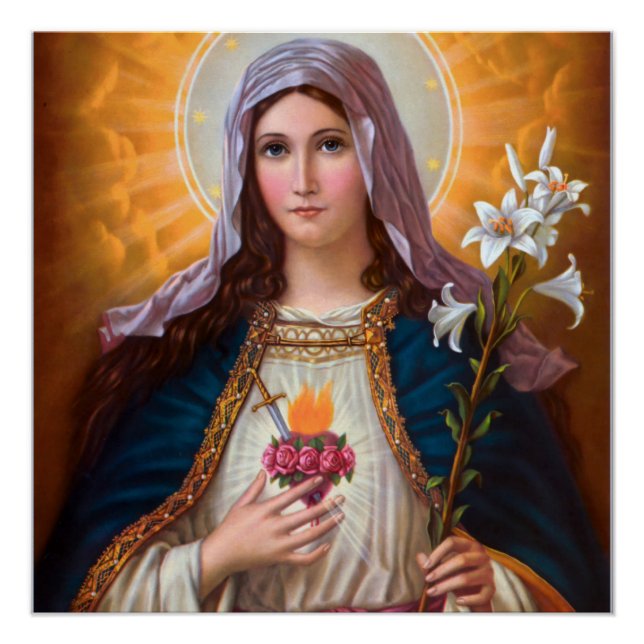 Poster Sainte-mère Marie Coeur immaculé, foi catholique, (Devant)