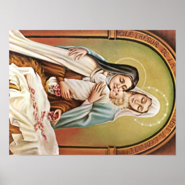 Poster Sainte Thérèse Mère Marie Bébé Jésus Manger Rose (Devant)
