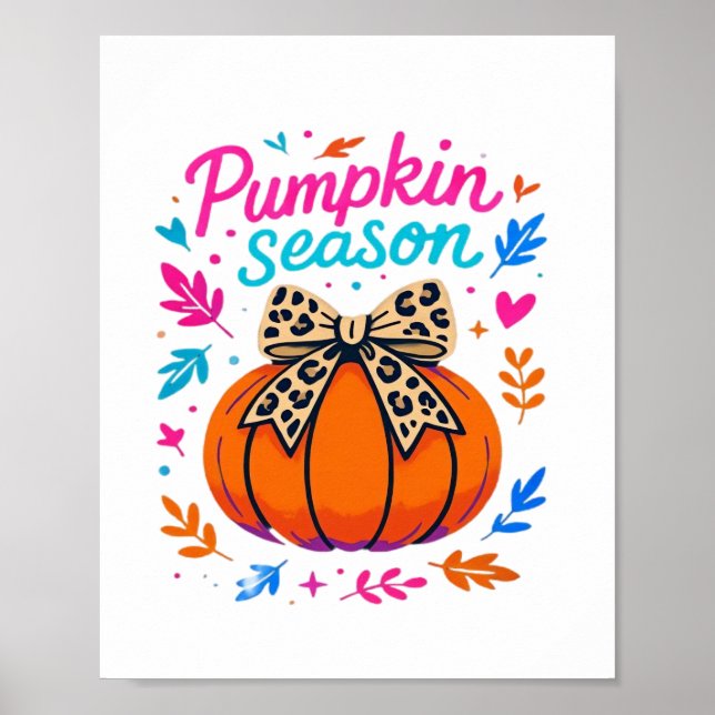 Poster Saison citrouille Leopard Bow Design - mignon auto (Devant)