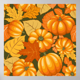 Poster Saison d'automne Halloween Citrouille Motif