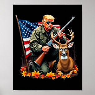 Poster Saison de chasse au cerf Drapeau Usa Vintage Trump