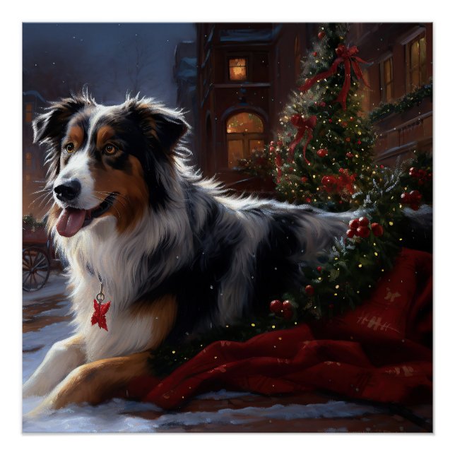 Poster Saison de Noël du berger australien (Devant)