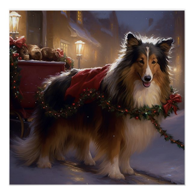 Poster Saison de Noël du Shetland Sheepdog (Devant)