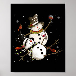 Poster Saison de vacances Tipsy Snowman Boire Vin Snowmen