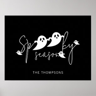 Poster Saison Effrayante Fantômes Noir Et Blanc Halloween
