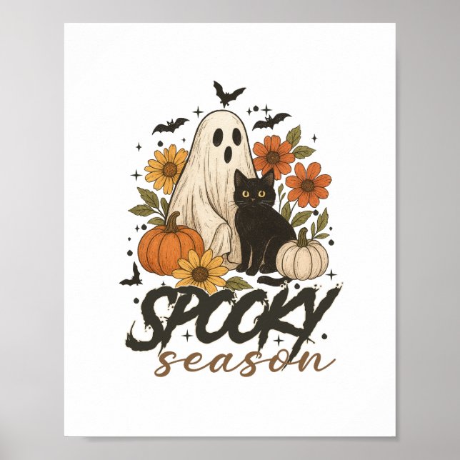 Poster Saison éffrayante Ghost Retro Éffrayant Halloween  (Devant)
