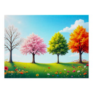 Poster Saisons en harmonie – Quatre arbres à travers l'an
