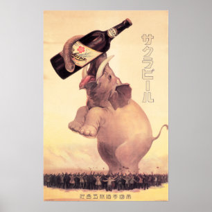 Poster SAKURA BEER JAPON Elephant Publicité Vintage