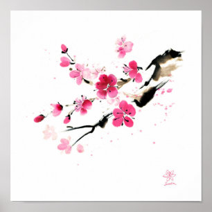 Poster Sakura fleurit. Peinture
