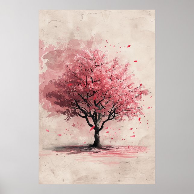 Poster Sakura in the Wind – Japanese Cherry Blossom Paint (Devant)