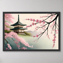 sakura peinture rose pagode japonaise construction