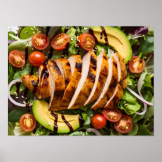 Poster Salade de poulet et de légumes grillés