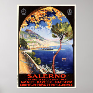 Poster SALERNO Port de la mer Ville Vintage Italie Voyage