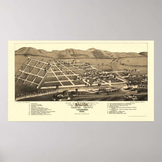 Poster Salida, CO Carte panoramique - 1882 (Devant)