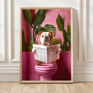Poster Salle de bain American Bulldog lisant sur les toil