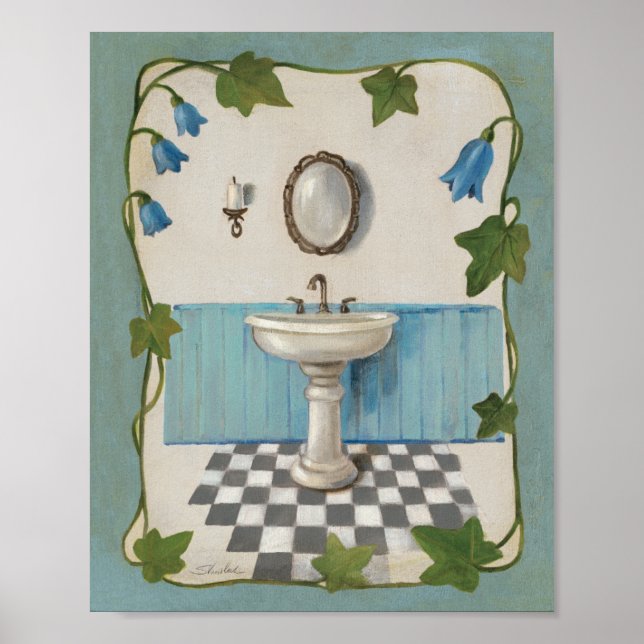 Poster Salle de bain avec Frontière Florale (Devant)