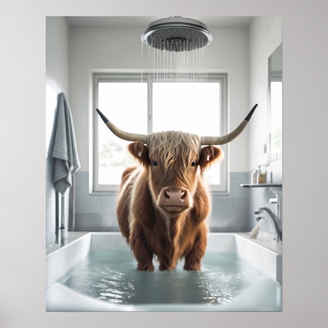 Poster Salle de bain écossaise avec douche Scottish Highl (Devant)