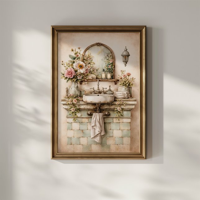Poster Salle de bain florale shabby chic (Créateur téléchargé)