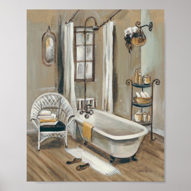 Poster Salle de bain française avec baignoire (Devant)