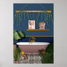 Salle de bain victorienne romantique bleu marine