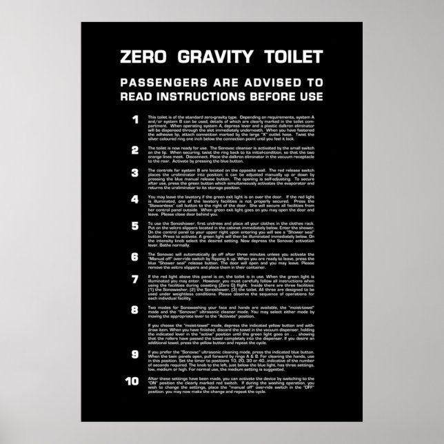Poster Salle de bain Zéro Gravité Texte blanc complet (Devant)