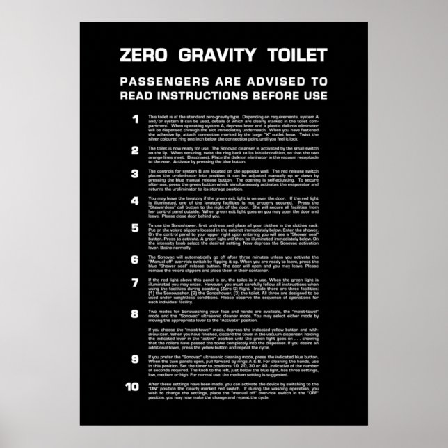 Poster Salle de bain Zéro Gravité Texte blanc complet (Devant)