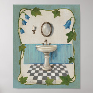 Poster Salle de bains avec la frontière florale