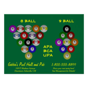 Poster Salle de billard de 8 balles 9 balles