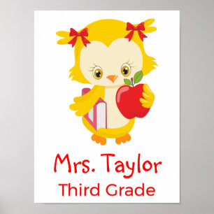 Poster Salle de classe chouette jaune