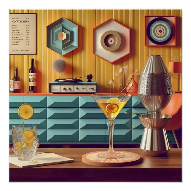 Poster Salle de fête futuriste rétro atomique du milieu d (Devant)