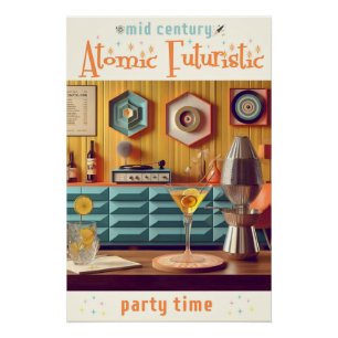Poster Salle de fête Rétro Futuriste du Milieu du Siècle 