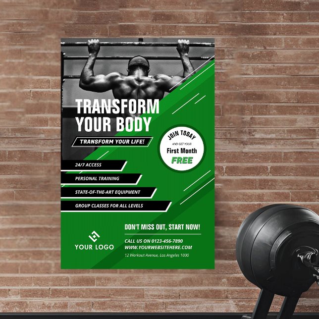 Poster Salle De Fitness Promotionnelle Vert Moderne (Créateur téléchargé)