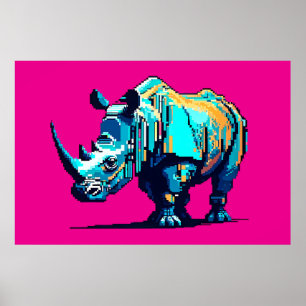 Poster Salle de jeu du rhinocéros rétro 8 bits en pixel a