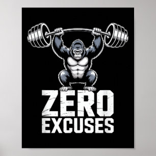 Poster Salle de sport motivante Zero Excuses Gorilla Gym 