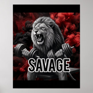 Poster Salle de sport Savage Lion Motivation Fitness