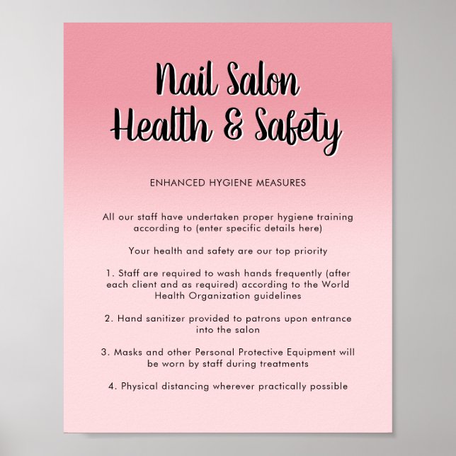 Poster Salon à ongles Santé Pink Script Police Covid Safe (Devant)