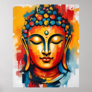 Poster Salon Coloré Bouddha Abstrait Mur Art