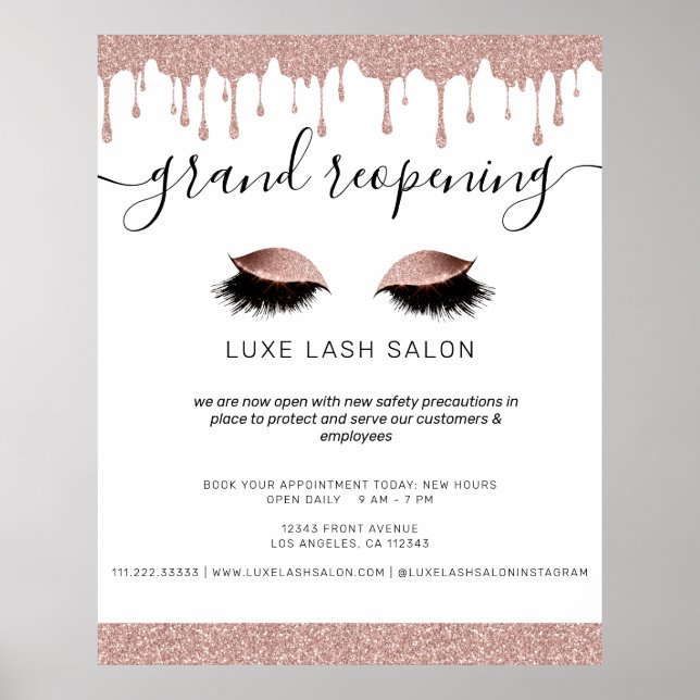 Poster Salon de Beauté Gold rose Réouverture Sécurité des (Devant)