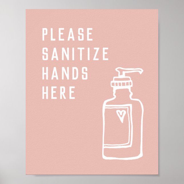 Poster Salon de beauté minimaliste rose Sanitize mains ic (Devant)