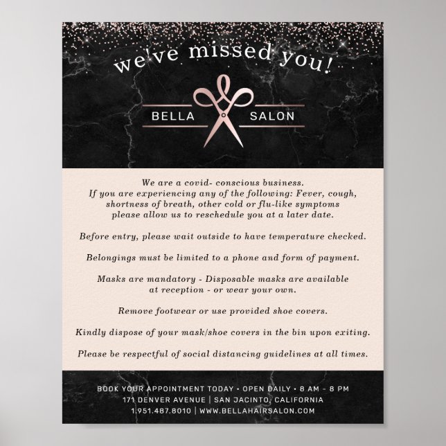 Poster Salon de cheveux en or rose Couvert Sécurité Consc (Devant)