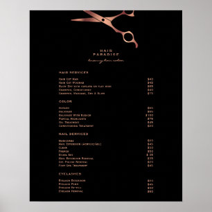 Poster Salon de coiffure Black Hair Copper Liste de prix 