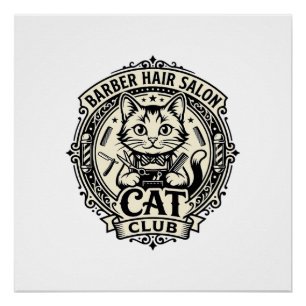 Poster Salon de coiffure pour hommes Chat drôle Graphique
