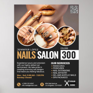 Poster Salon de l'ongle noir et or, maquilleur